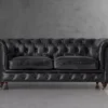Jefferson Chesterfield 2-Seater Leather Couch - Distressed Black
