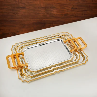 3 Pieces Serving Tray Set Silver & Gold
