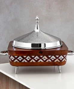 32 CM Brass Hot Pot Wood & Silver