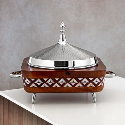 32 CM Brass Hot Pot Wood & Silver