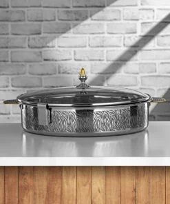 Almarjan Stainless Steel Hot Pot with a Glass Cover.