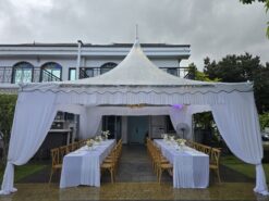 Transparent Canopy 20FT x 20FT ,40 cross back chairs and 2 Oak long table