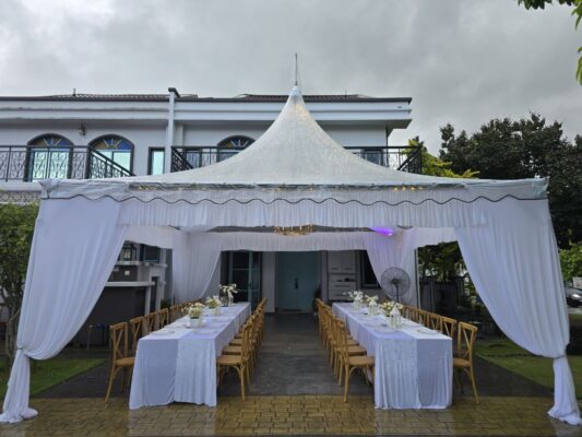 Transparent Canopy 20FT x 20FT ,40 cross back chairs and 2 Oak long table